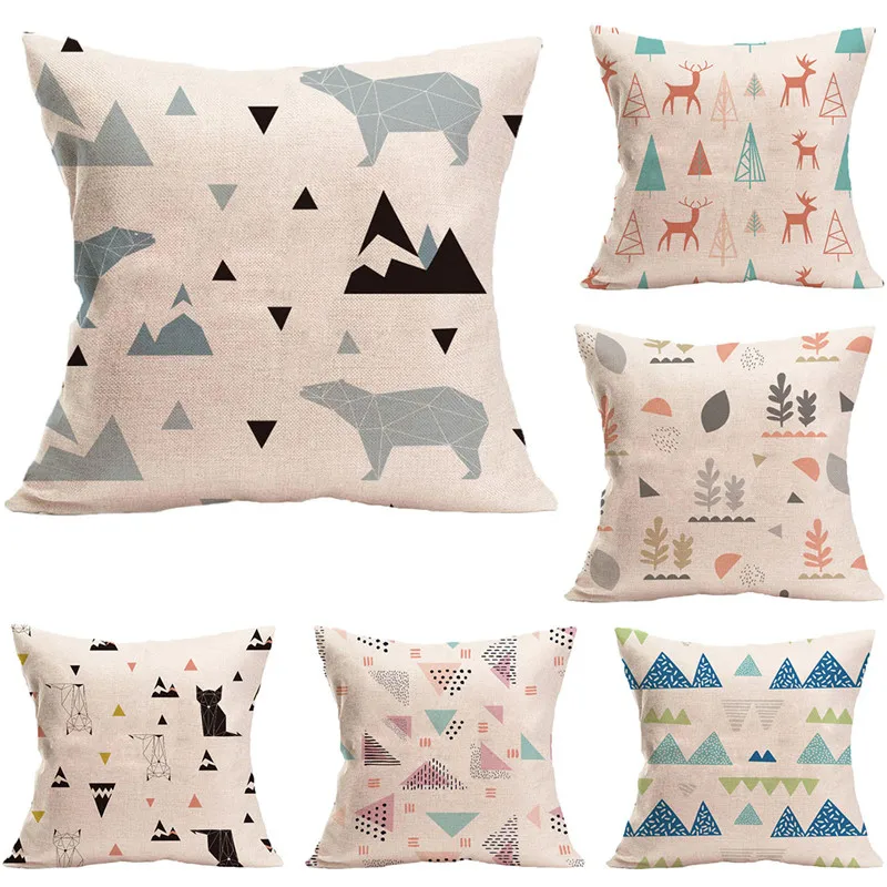 2pcs christmas fresh pattern cotton linen seat cushion soft cute cartoon lumbar square home sofa store car bedromm pillowcase | Дом и сад