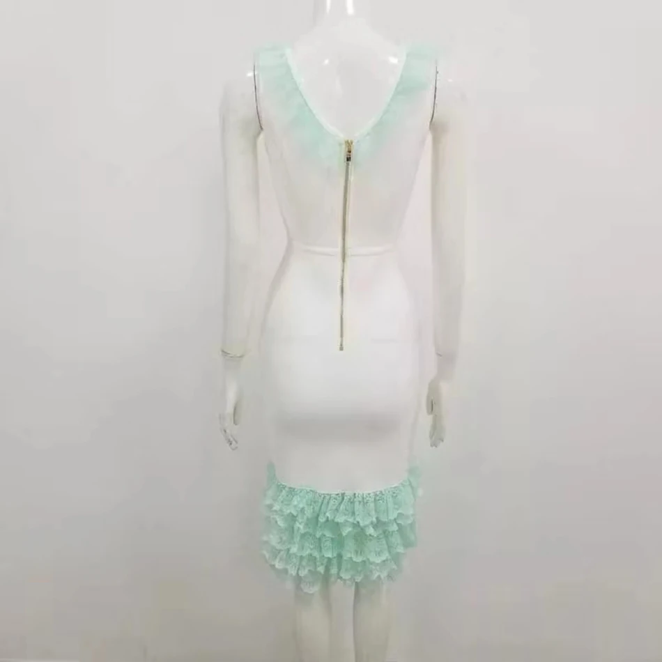 

Ailigou 2020 Winter New Women's Bodycon Bandage White Dress Sexy Open Back V-neck Lace Fishtail Vestidos Party Dress