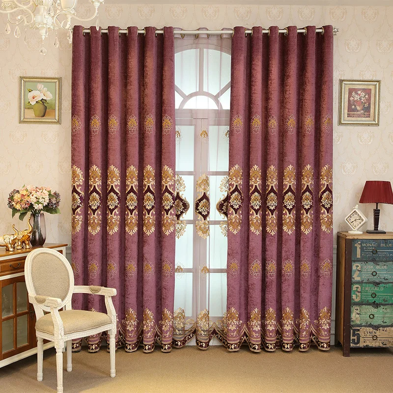 Роскошные шторы с вышивкой для гостиной высококачественные из синели синего