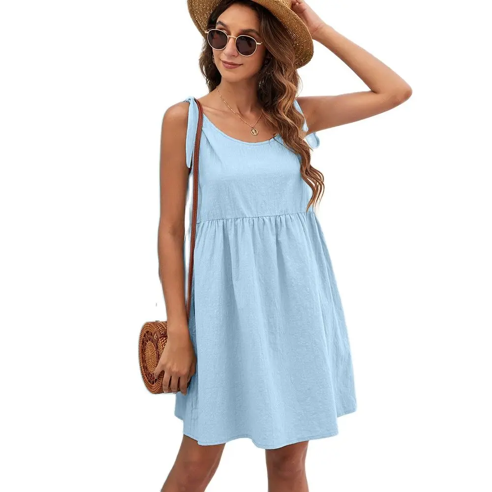 

2021 Summer The New Casual Cotton and Linen Bandage Sweet Dress Female
