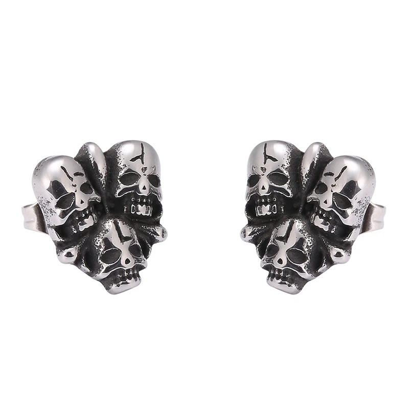 Уникальные серьги гвоздики в стиле панк рок с тремя черепами для мужчин и женщин
