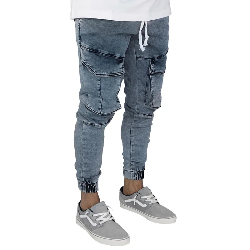 Men Jeans Pants Slim Fit Elastic Waist Jeans Casual Big Pockets Stretch Skinny Denim Pencil Pants Pantalones