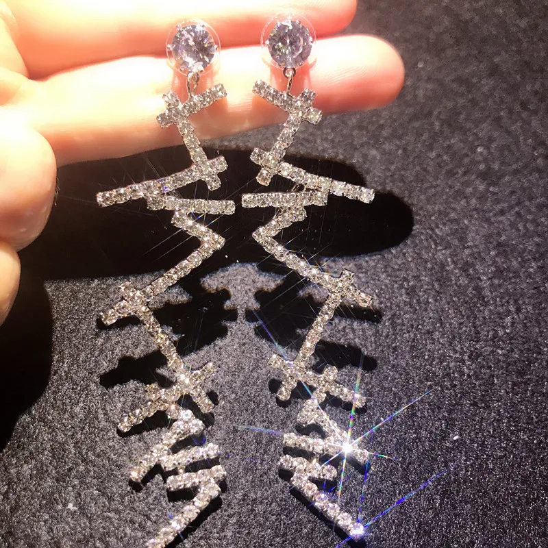 FYUAN длинные кисточки кристаллы Висячие серьги для женщин Bijoux нерегулярные Стразы Висячие серьги Модные Ювелирные изделия Подарки