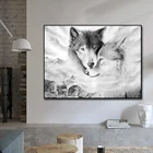 Настенная картина с изображением головы волка, постер с животными в скандинавском стиле, черная, белая Картина на холсте, Современное украшение для дома