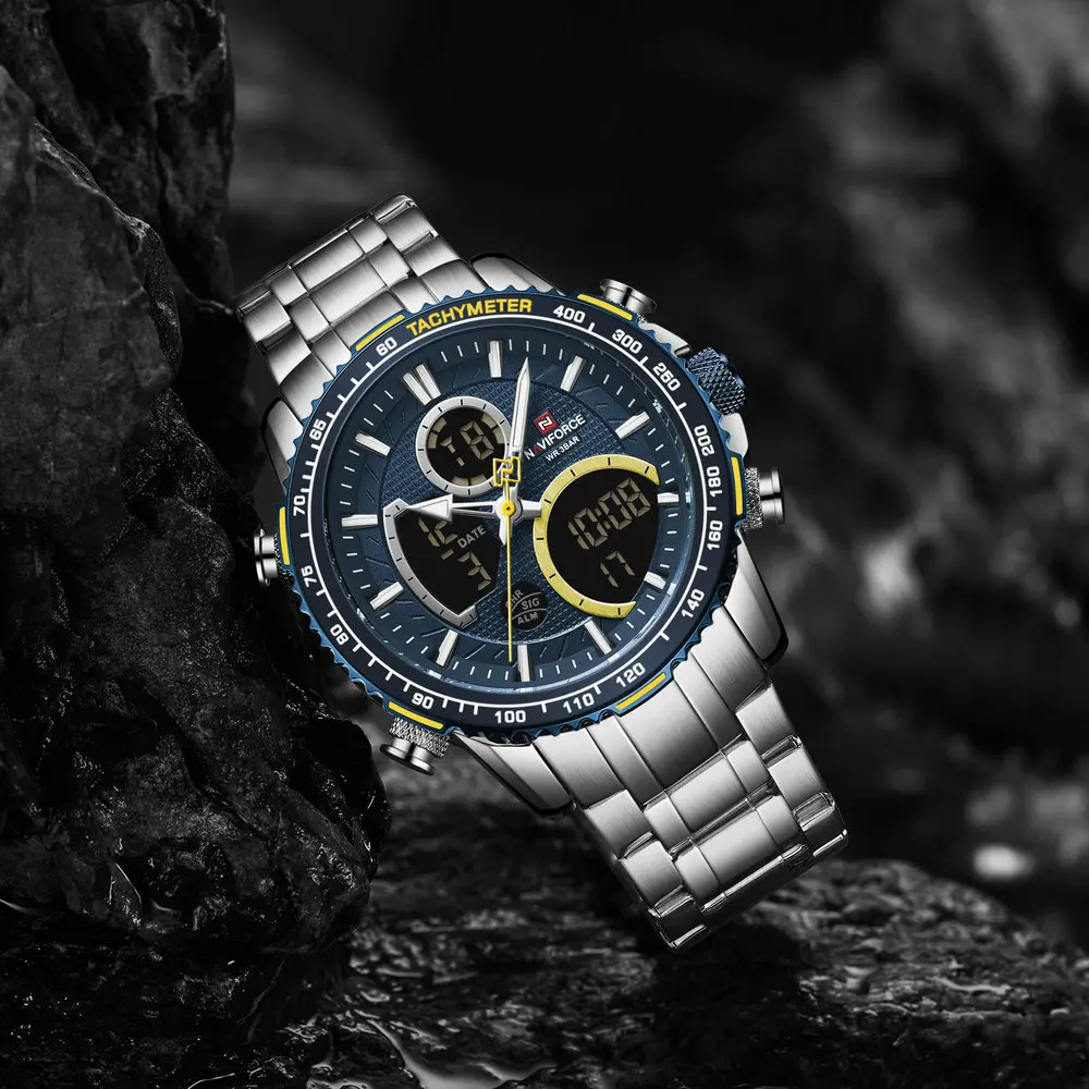

NAVIFORCE Watch Men Top Brand Luxury Quartz Watches Dual Display Digital Wristwatch Metal Strap Oversize Sport relogio masculino