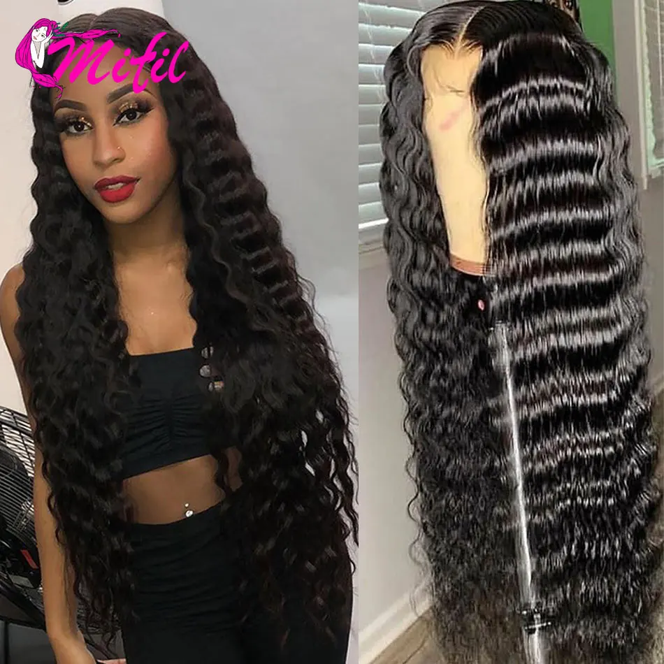 

180% Deep Wave Frontal Wig 13x6x1 T Part Lace Wig Human Hair Women 10- 30 32 Inch Remy Brazilian Hair Deep Curly Lace Front Wig