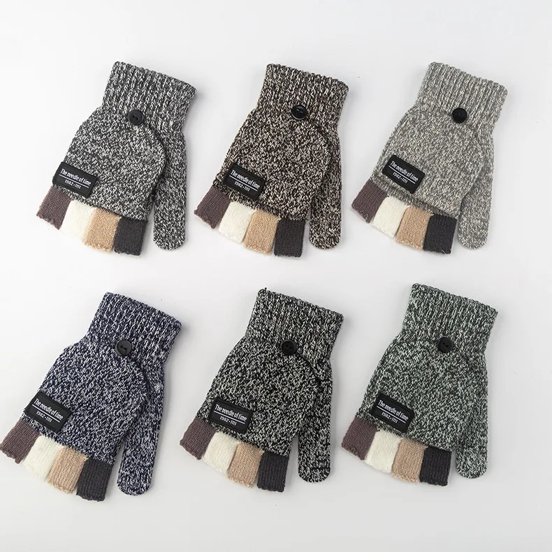 

Men's and Women's Gloves Winter Warm Padded Korean Students Riding Flip Half Finger Knitted Wool Lovers Gloves