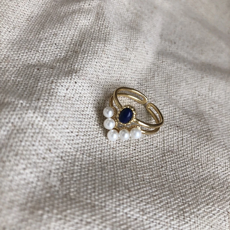 GHIDBK золото Цвет двойной натуральный камень жемчуг кольца для женщин 925