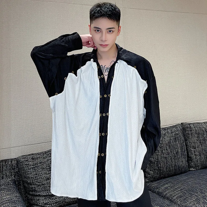 

2021 Autumn New Turn-down Collar Double Layer Removable Long Sleeve Shirt For Men Loose Casual Japan Style Tops Shirt Clothing
