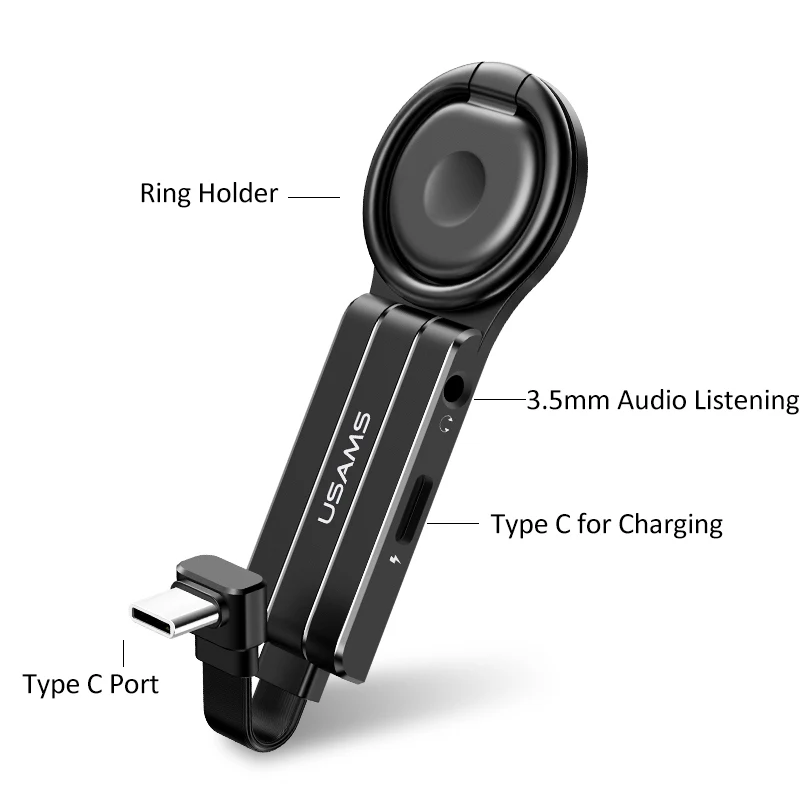 USAMS Тип C 3,5 мм Aux адаптер type-c OTG Аудио адаптер для samsung S10 S9 USB C к type C двойной QC PD 3,0 адаптер быстрой зарядки - Цвет: Type C Adapter