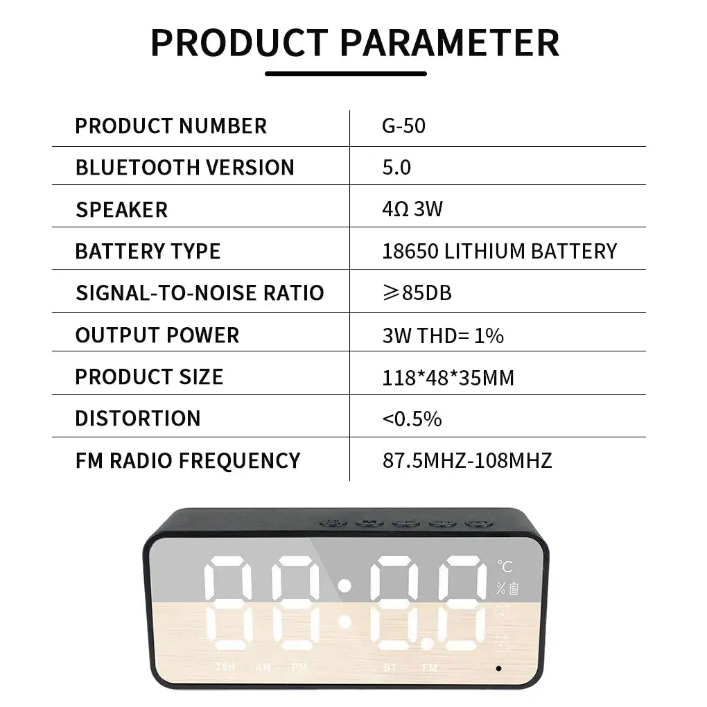 

Wireless Bluetooth Speaker FM Radio Sound Box Desktop Alarm Clock Subwoofer Music Player TF Card Bass Speaker Boom For Xiaomi