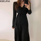 Платье женское трикотажное, на раннюю осень, с V-образным вырезом