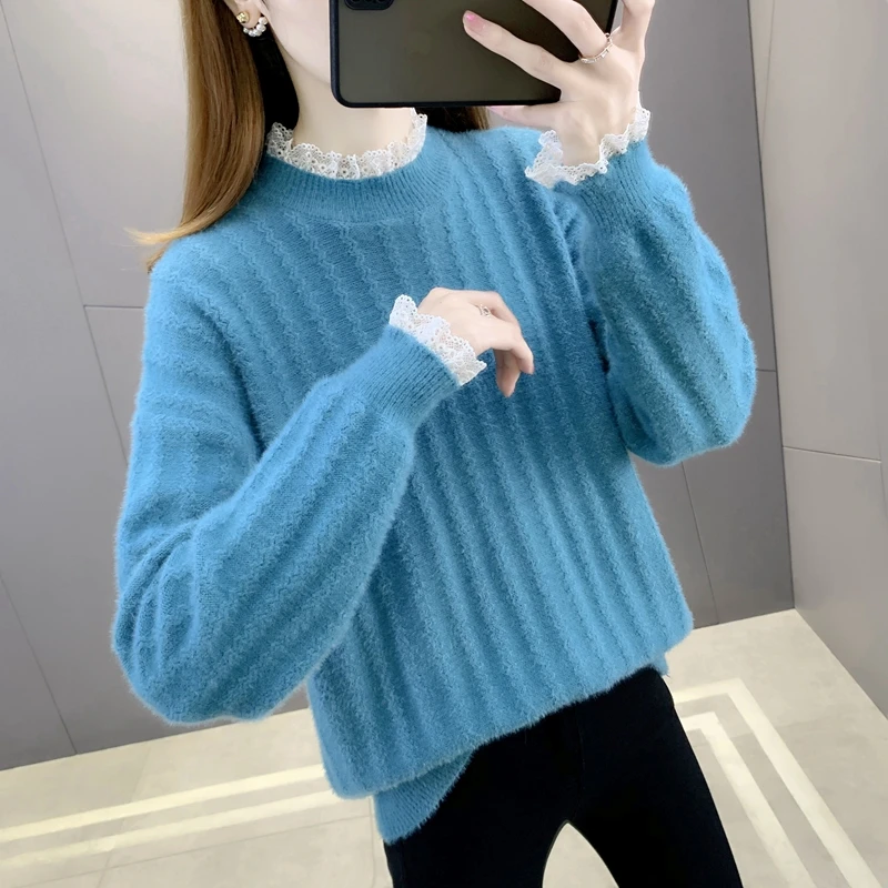 

7 under 2, 21561 (4) will copy the sable hair lace pure color round collar turtleneck sweater [1075] 51