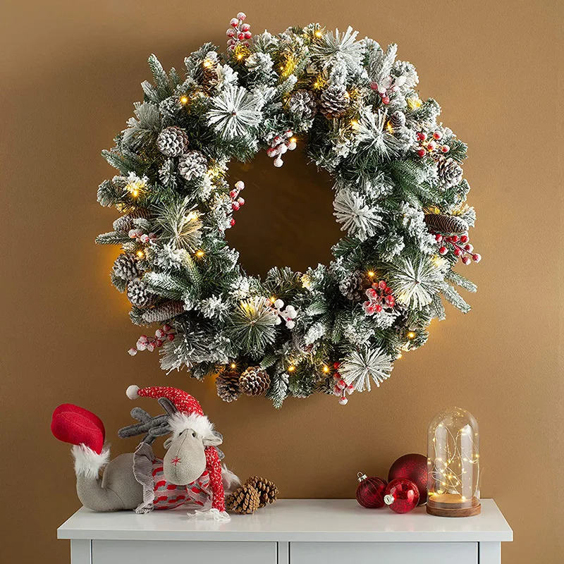 

Hang act role ofing New Year 2022large 75cm with Christmas wreath flocking XueFen LED Lights Christmas wreath wreath decorations