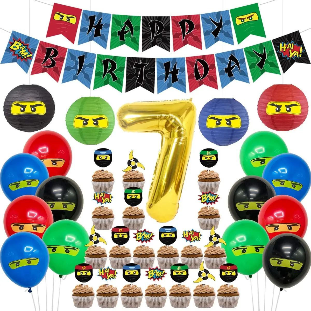 

Ниндзя, 7-й день рождения, фотосессия, баннер на день рождения, 24 кекса, топперы, фотография для дня рождения мальчиков