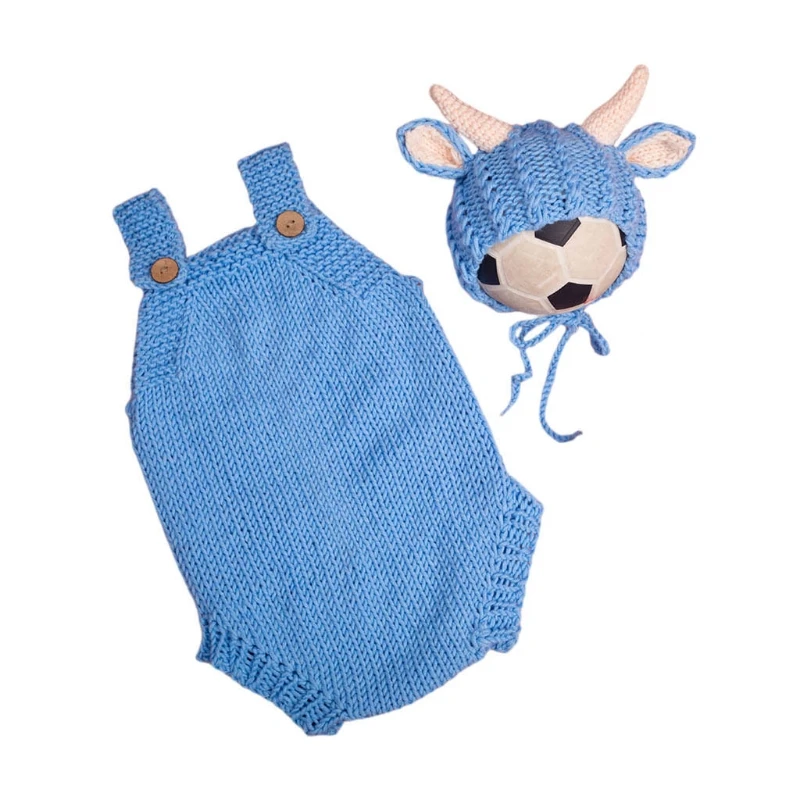 

Baby Crochet Cow Ox Hat Bonnet Beanies Cap Romper Set Newborn Photography Props Outsuits for Infants Photo Shooting