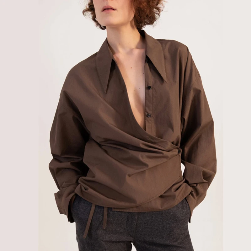 Женская хлопковая рубашка с длинным рукавом и воротником Ласточкин хвост