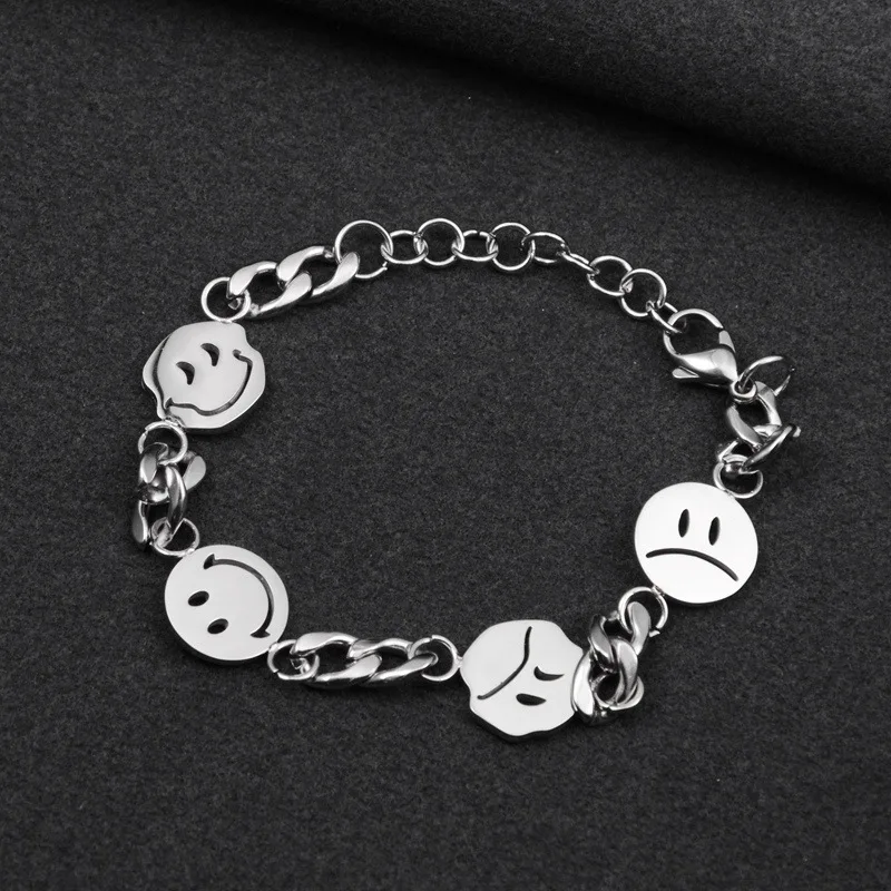 Женские и мужские браслеты-цепочки со смайликом регулируемой длины | Украшения