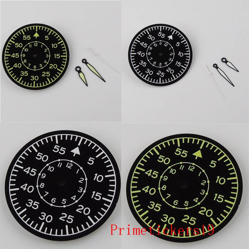 

35.5mm Black Stainless Steel Dial white/Green Mark+Watch Hand Fit Miyota 8215 821A Mingzhu 2813 Movement Green Lume Luminous