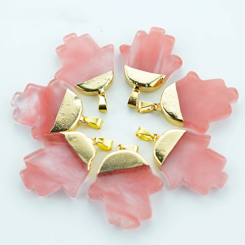 Розовый кристалл кварца натуральный камень ручная Подвеска для женщин Фатима