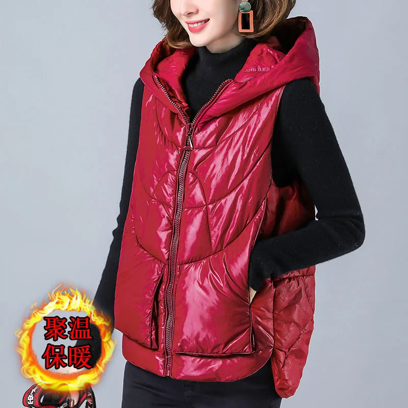 

Winter Women Hooded short Down Cotton Vest Korean Zipper Warm Sleeveless Jacket Femme New Loose Female Waistcoat Tide G1594