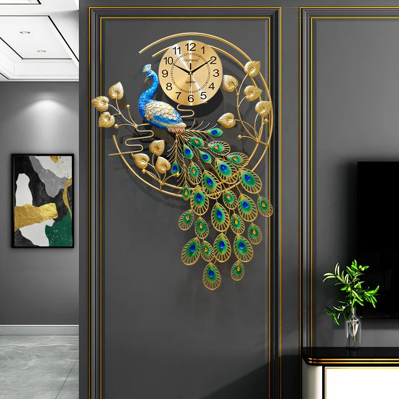 

Peacock Clock Wall Clock Metal Material Living Room Household Creative Fashion Mute Modern Decoration Personality Clock
