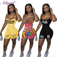 fitness women summer rompers casual letter print spaghetti strapless backless skinny playsuit outfit streetwear party jumpsuit