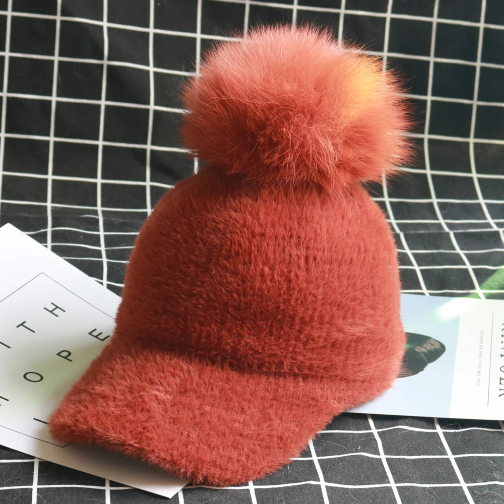2019 зимние женские винтажные норковые кашемировые бейсболки плотные теплые