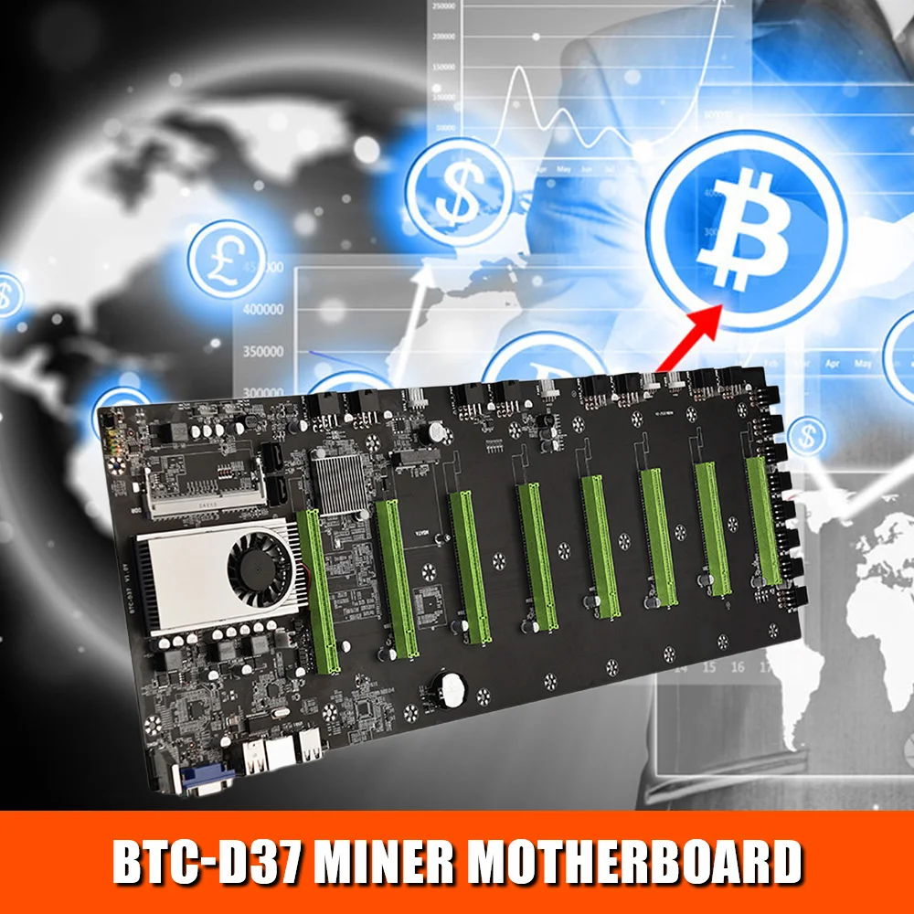 

BTC-D37 Miner Motherboard CPU Set 8*PCIE 16X Graphics Card Slots DDR3 Memory VGA+HDMI-Compatible + 1850W Power Supply pci sata