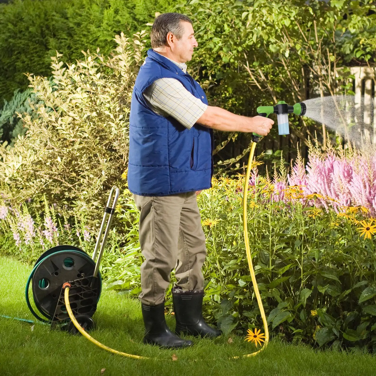 Садовый шланг Распылительная насадка с резервуаром для мыла 14x21 двухцелевой