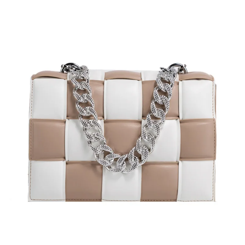 

Ladies Hand-woven Small Square Bag 2021 Summer New Fashion Hit Color Hand-held Handbag All-match Chain Shoulder Bag