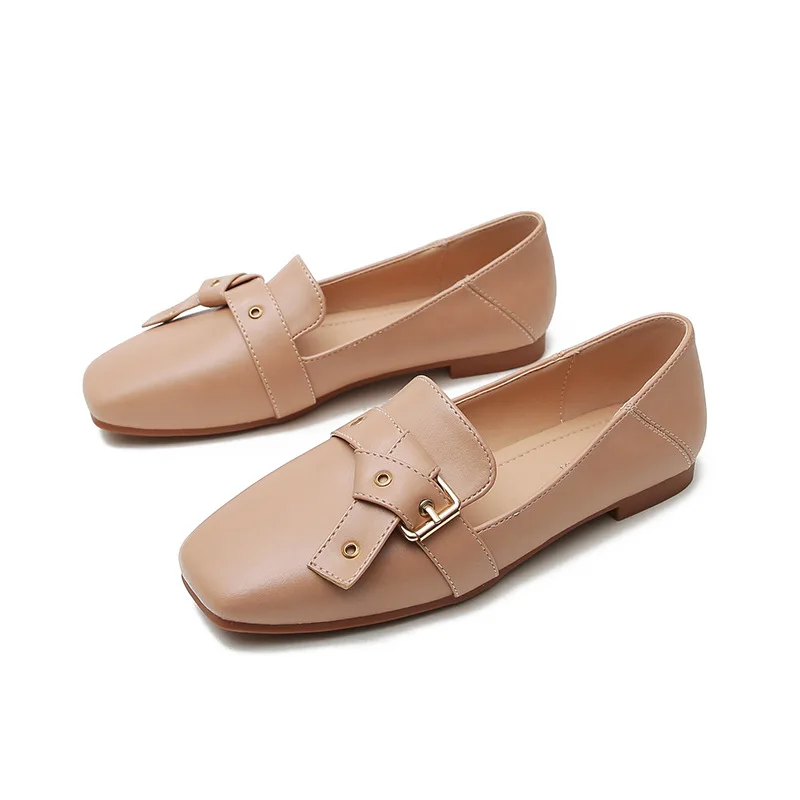 

2021 New Women Slip on Loafers Spring New Lady Leather Shoes Pointed Toe Buckle Flat casual Heel Waterproof Soft Sole Anti-slip