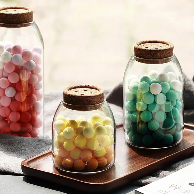 

Wooden Lid Glass Airtight Seasoning Teapot Storage Jar Flat Cover Cork Leadfree Transparent Jar Coffee Bean Candy Food Container