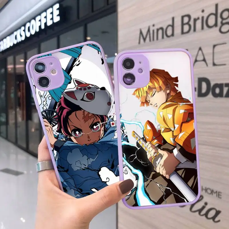 

Demon Slayer Phone Case For iPhone 12 11 Mini Pro XR XS Max 7 8 Plus X Matte transparent Purple Back Cover