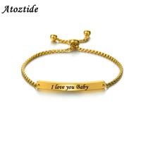 atoztide personalize baby bar chain bracelet adjsutable stainless steel engraving letter name buckle bracelets friendship gift