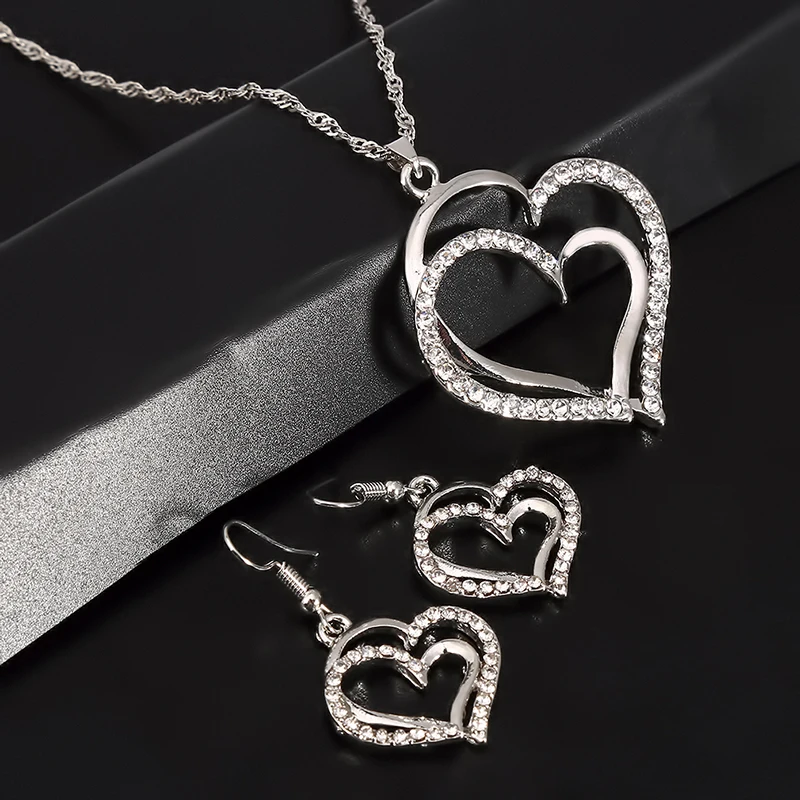 Ювелирные наборы из нержавеющей стали ожерелье в форме сердца набор сережек для