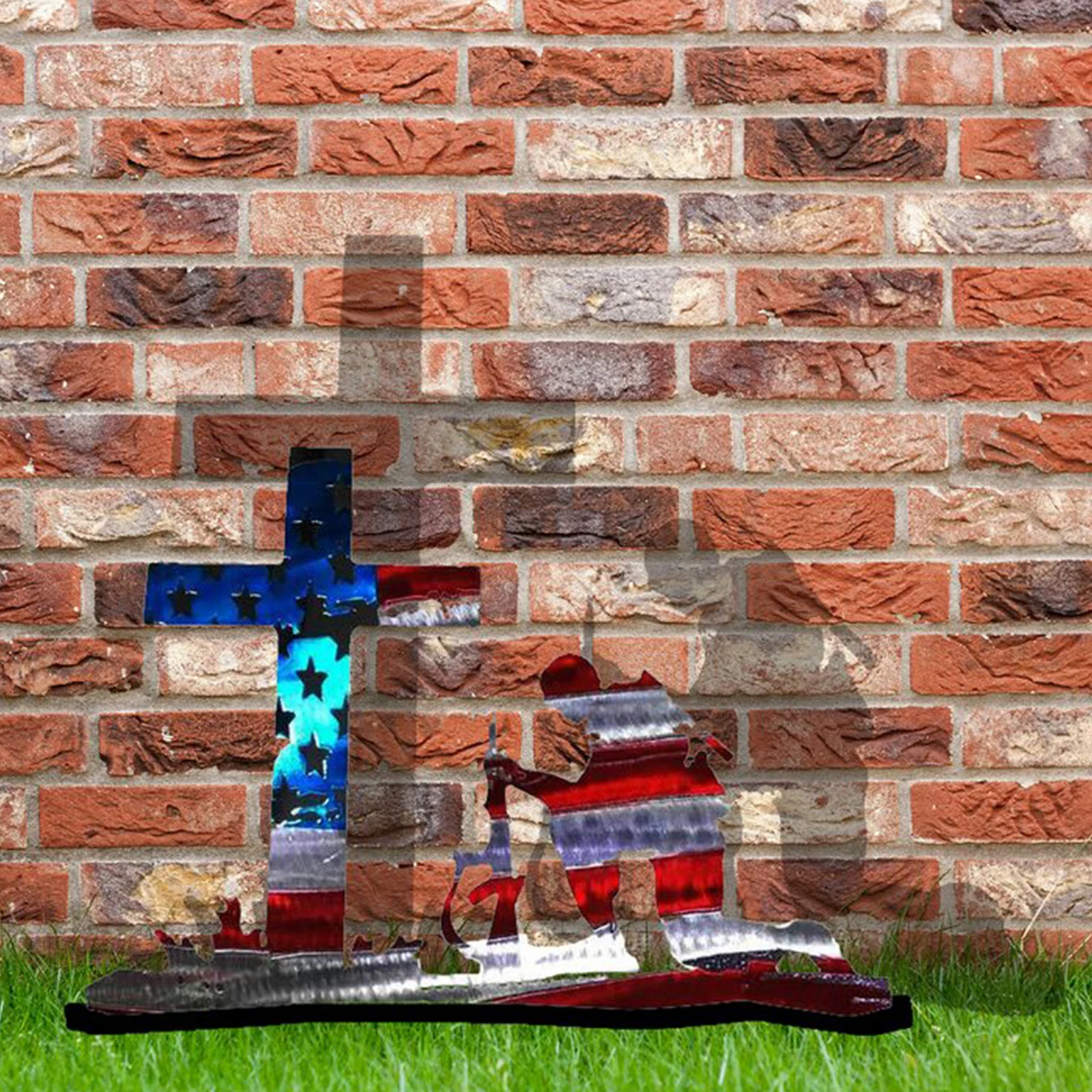 Kneeling Soldier Flag Statues Art Sculpture Silhouette for Garden Outdoor