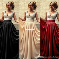 free shipping 2019 new under 50 summer cheap v neck a line chiffon sequins long prom burgundy black party gowns bridesmaid dress
