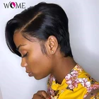 Парик WOME с короткой стрижкой Пикси, парики из натуральных волос на шнурках для чернокожих женщин, бразильские T-образные прямые парики, парик на шнурках, волосы Remy