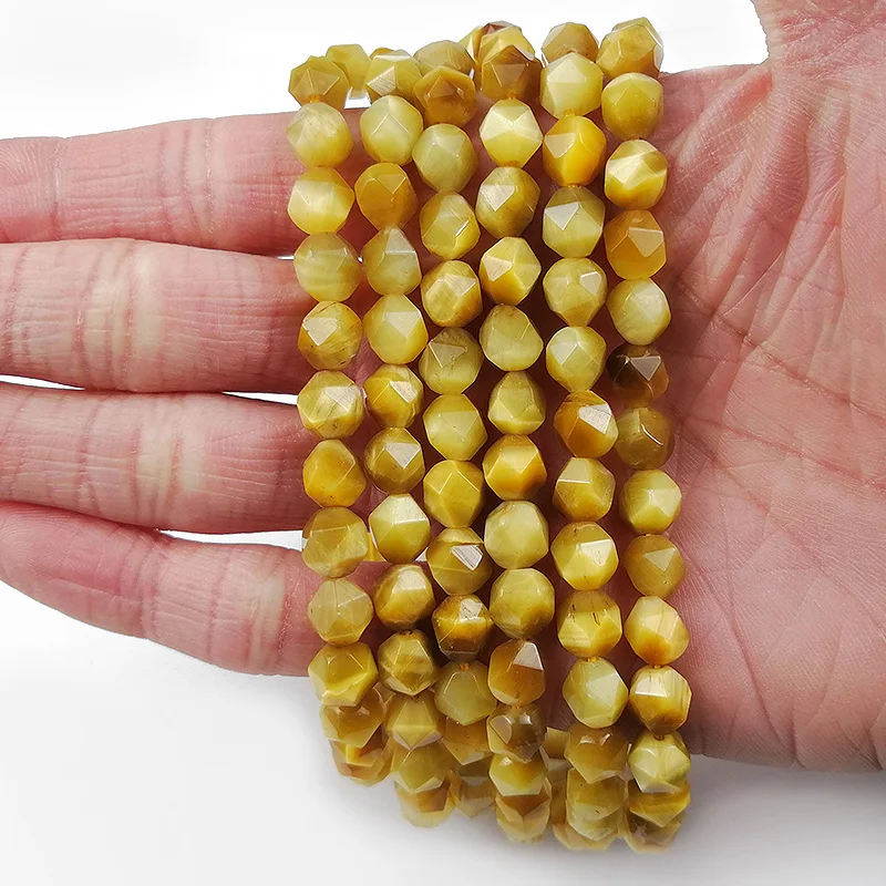 HGKLBB Natural Faceted Gold Tiger eye Stone Spacers Loose beads for Jewelry making bracelets necklace DIY accessories 6/8MM 15&quot |