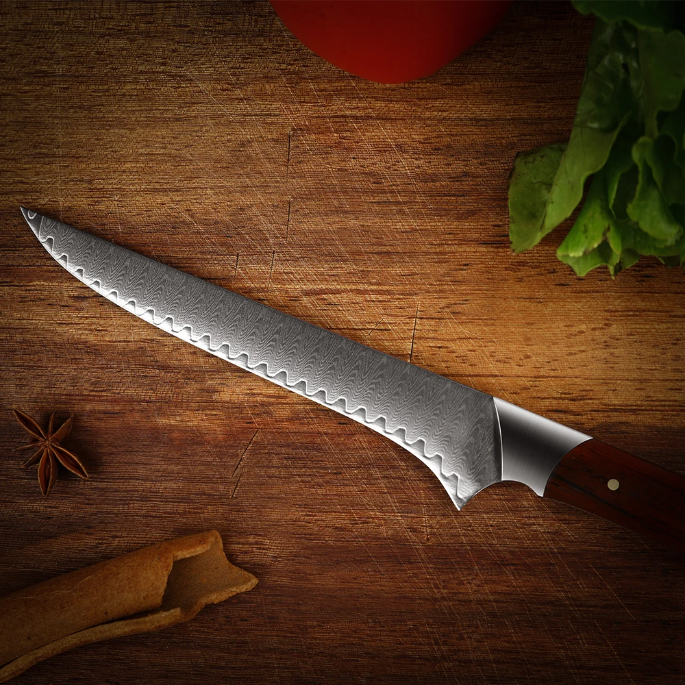WAK 6'' Kitchen Boning Knife 67 Layers Damascus Steel Knives Plum Rivets Yellow Sandalwood Handle Cutting Tools |