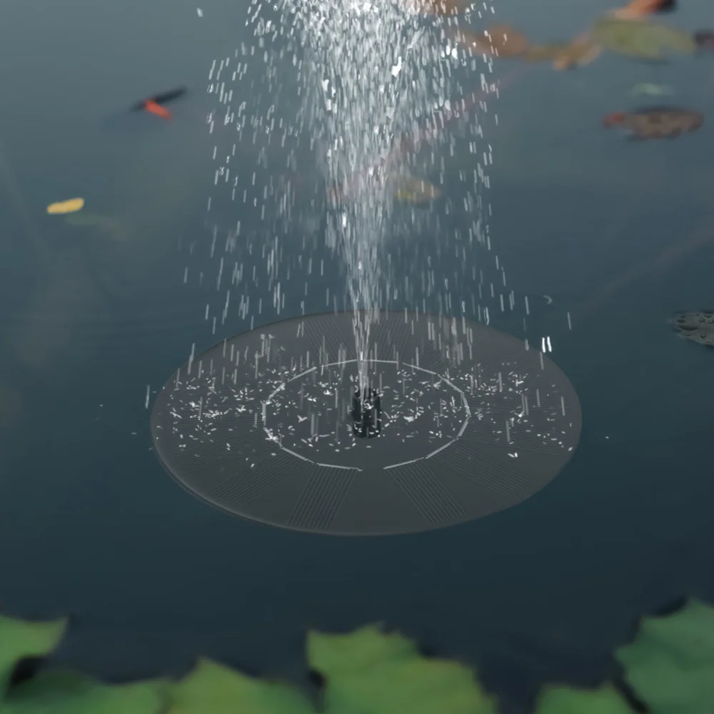 

1Pc Outdoor Solar Water Fountain Round Solar Panel Fountain Garden Decor Black