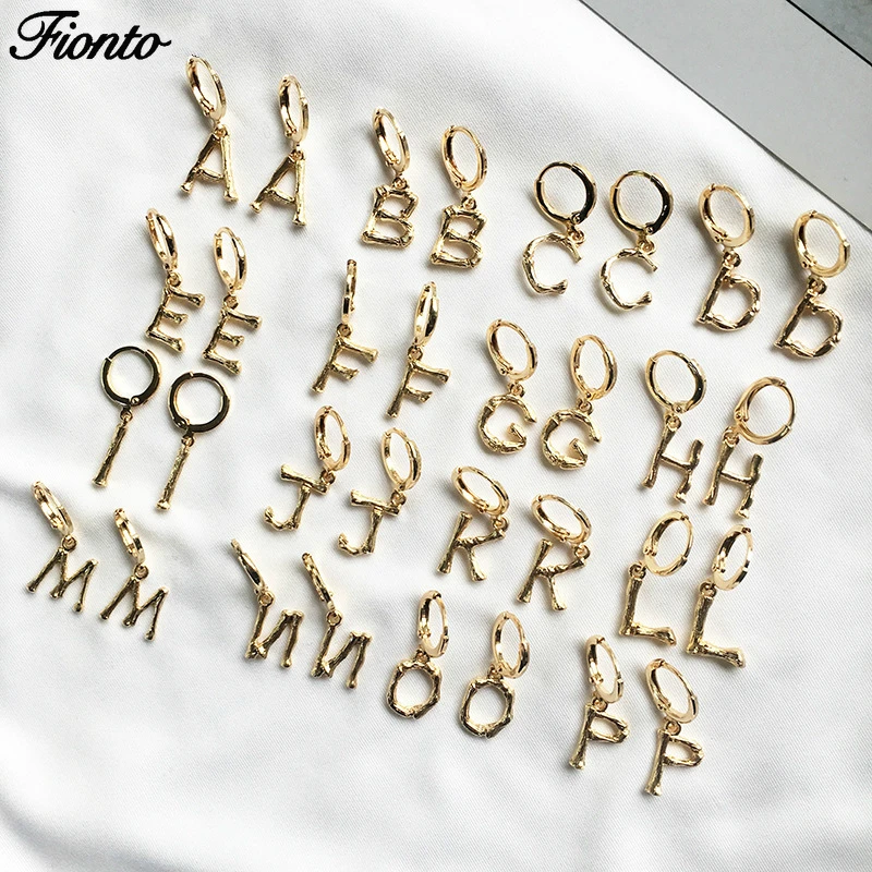 Фионто золото 26 начальный Шарм Круг висячие серьги буквы алфавитные маленький