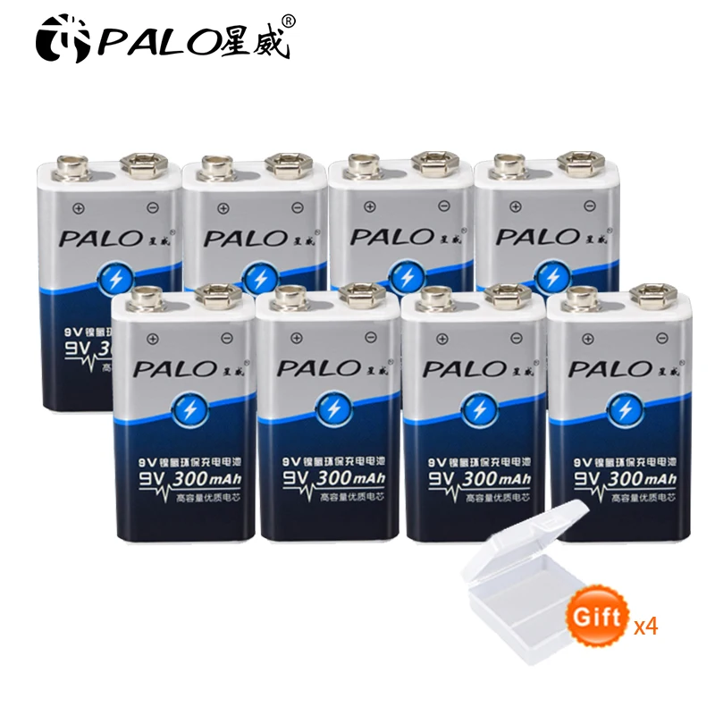 8 шт./компл. 300 mAh PALO 9 V 6F22 ni mh Вольт аккумулятор для фонарика/радио/камеры/игрушки