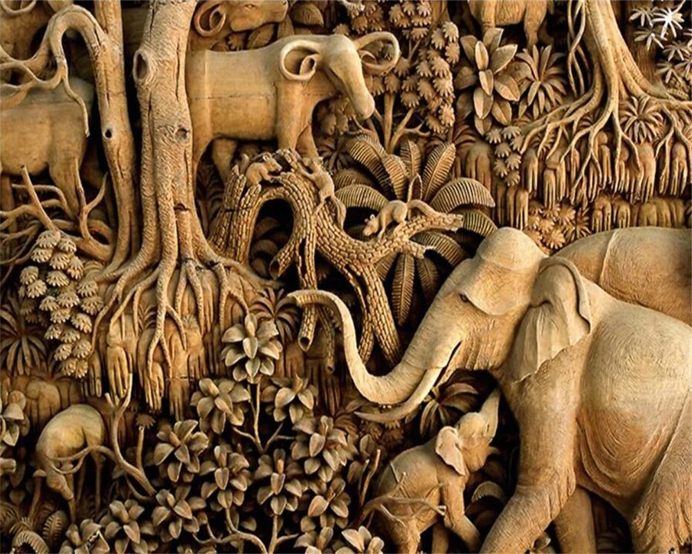 Пользовательские 3D самоклеющиеся обои современные стерео лес слон животные