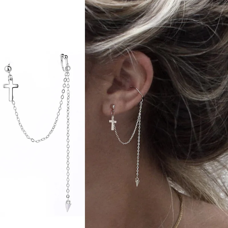 

New 1 PCS Punk Long Tassel Cross Stud Earrings For Women Girls Pendientes Brincos Female Jewelry