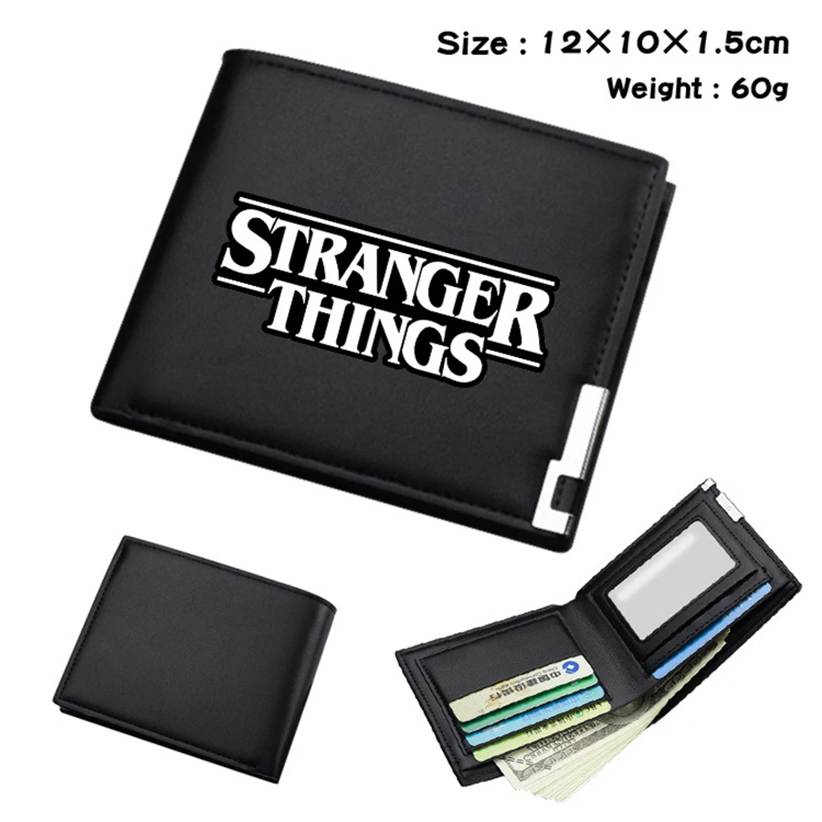 Cute Stranger Things Black PU Wallet Men's Bifold Photo Card Holder Boys Girls Teenager Leather Cosplay Casual Purses Gifts