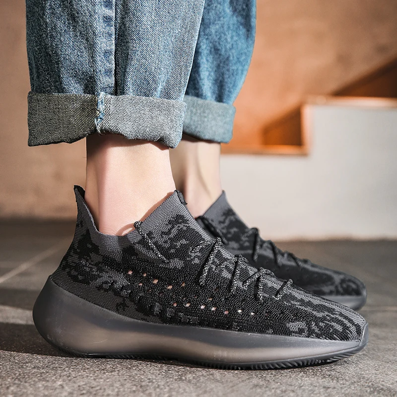 

2020 on sale Mens knitting fashion casual Breathable white zapatos mens solid male Casual Fashionable summer sapatos Shoes de s