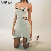 nibber y2k elegant hollow out cut out mini dresses women camisole v neck sleeveless skinny sexy clubwear summer gothic clothes