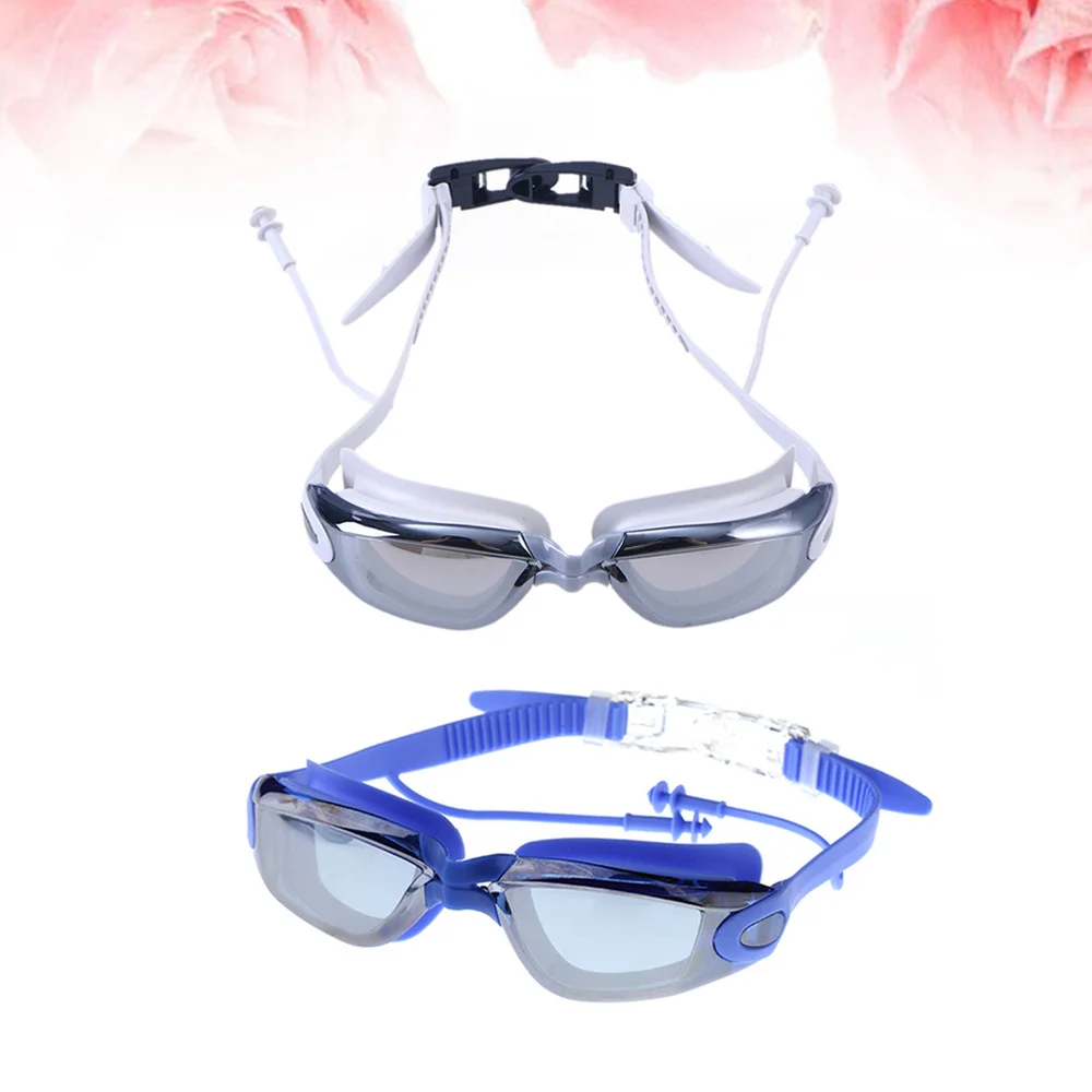 

2PCS Unisex Swimming Glasses Suit Color Waterproof Anti-fog Lens Swimming Glasses Equipment with Earplugs and Nose Clip Gr